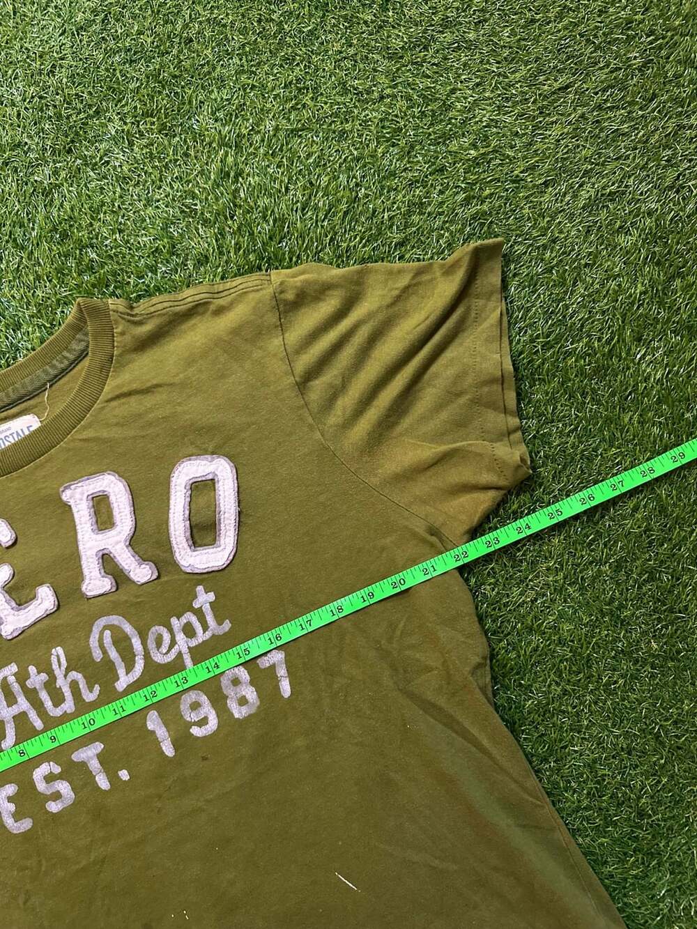 Y2K 2000s Aeropostale Ath Dept 1987 Graphic T-Shirt Olive Green - Picture 4 of 6